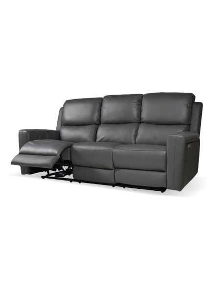 Divano recliner elettrici Claus 3 posti in vera pelle colore grigio scuro - Kallea