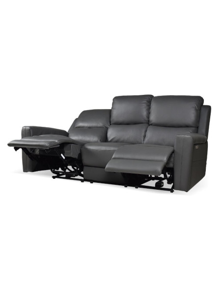 Divano recliner elettrici Claus 3 posti in vera pelle colore grigio scuro - Kallea