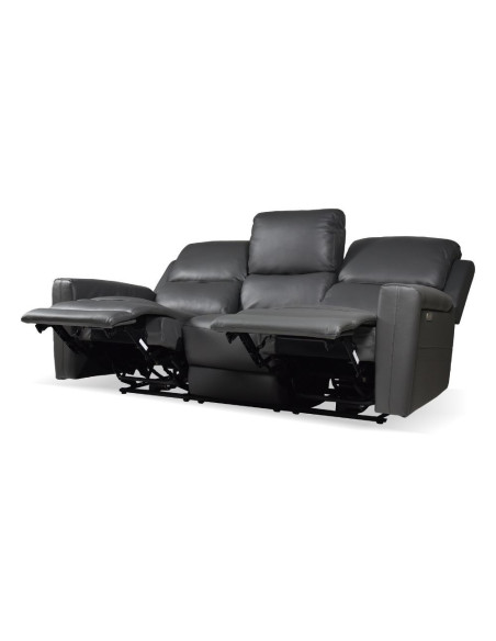 Divano recliner elettrici Claus 3 posti in vera pelle colore grigio scuro - Kallea