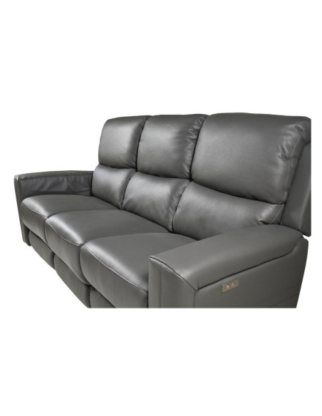 Divano recliner elettrici Claus 3 posti in vera pelle colore grigio scuro - Kallea