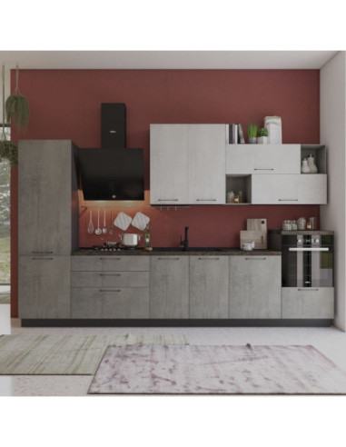 Cucina Pola mira 360 cm antracite cemento fumo top ceramica sinistra - Kallea