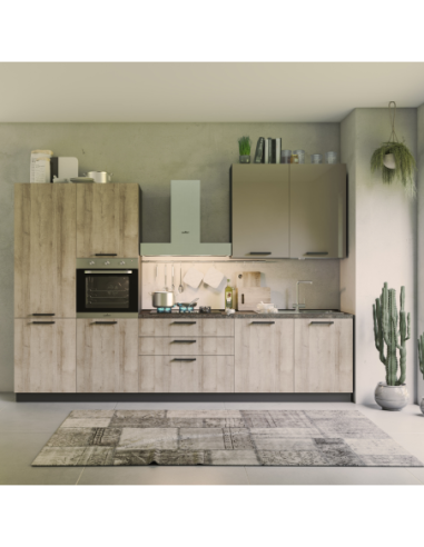 Cucina Durazzo Glam 330 cm rovere rustico e tortora lucido sinistra - Kallea