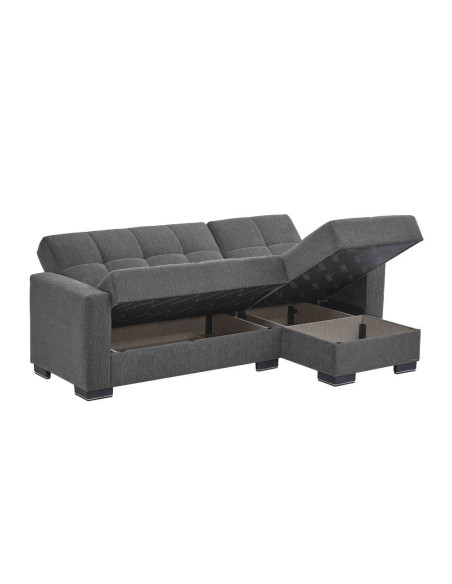 Divano letto con penisola Fermina Lounge con doppio contenitore in Crown 18 grigio - Kallea