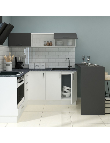 Cucina angolare Matera 180x160 con penisola reversibile bianca e nera - Kallea