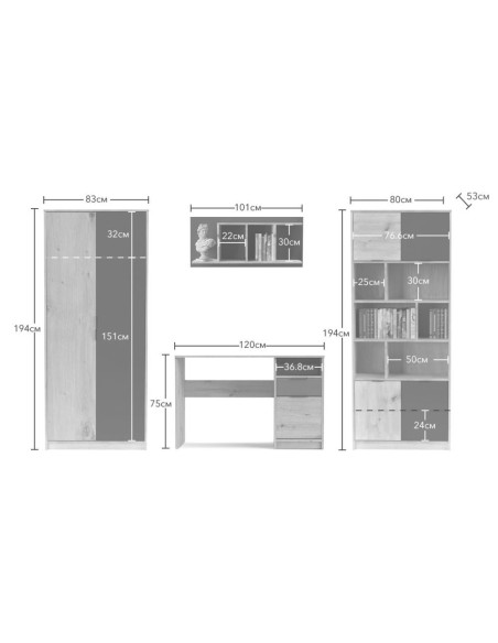 Parete attrezzata con scrivania Gap System colore rovere e antracite - Kallea