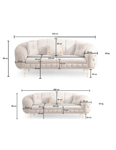 Divano Bentley 3 posti in tessuto Babyface 14 blu con piedini oro - Kallea