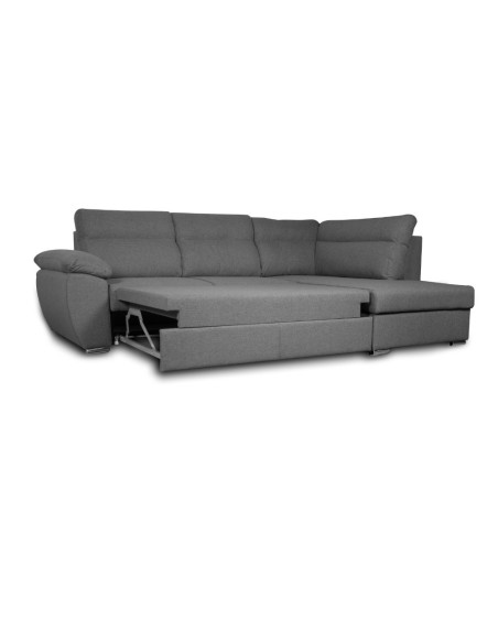 Divano letto Kendall III con penisola contenitore destro in tessuto Barrel 90 grigio - Kallea