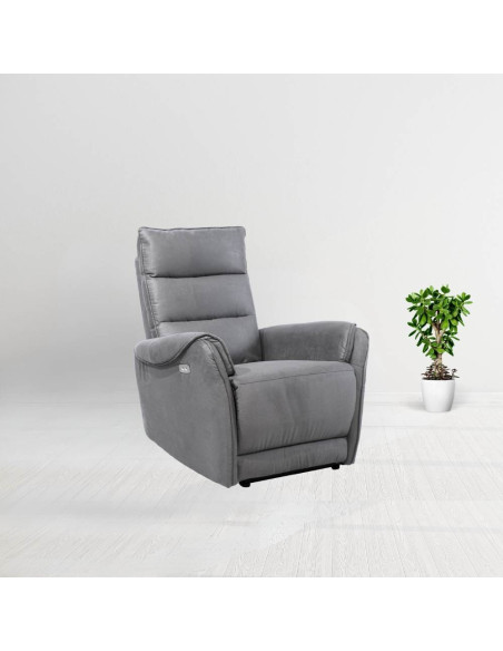 Poltrona Thun recliner elettrico effetto nabuk grigio chiaro - Kallea