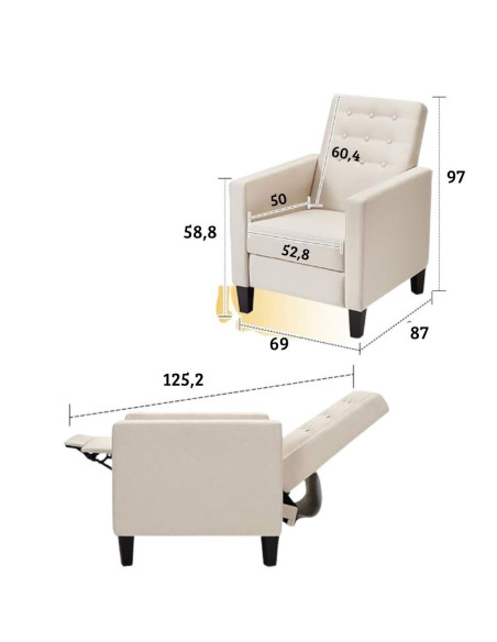 Poltrona Malea recliner 4 punti massaggianti in tessuto beige - Kallea