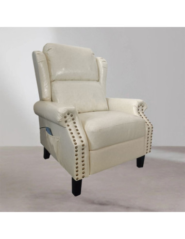 Poltrona Wing recliner 6 punti massaggianti in ecopelle colore beige - Kallea