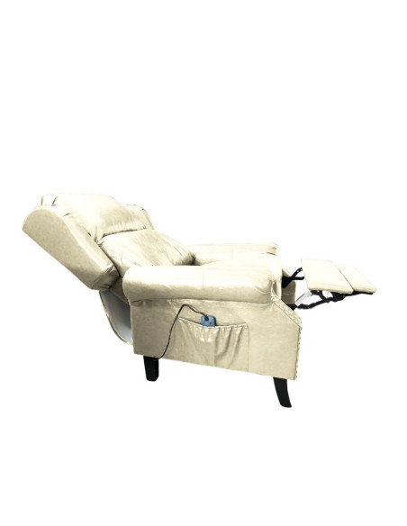 Poltrona Wing recliner 6 punti massaggianti in ecopelle colore beige - Kallea