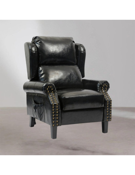 Poltrona Wing recliner 6 punti massaggianti in ecopelle colore nero - Kallea