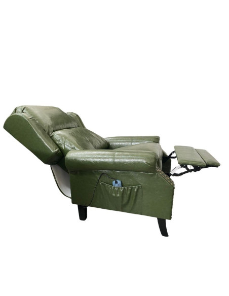 Poltrona Wing recliner 6 punti massaggianti in ecopelle colore verde - Kallea