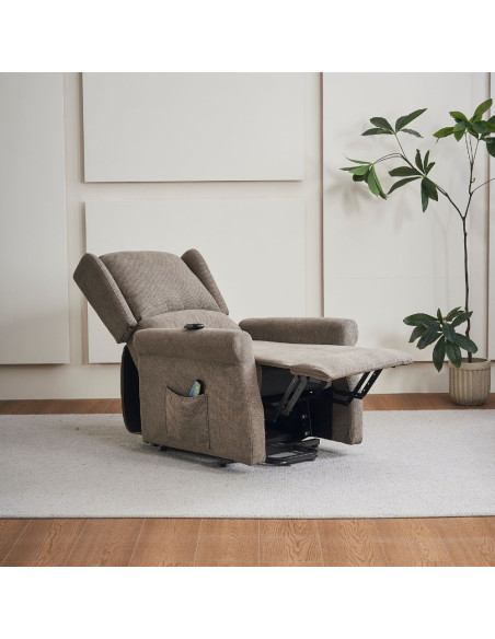 Poltrona alzapersona Tasmania con recliner elettrico 2 motori e 8 punti di massaggio in tessuto coffee - Kallea