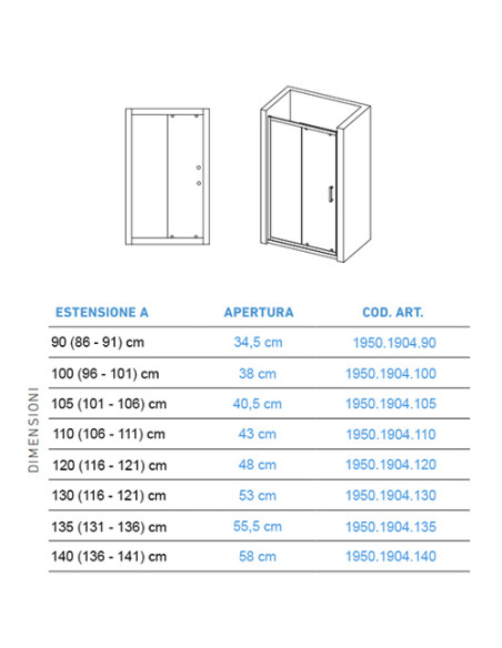 Porta doccia scorrevole Piralla serie Indigo 1904 L 100 x H 195 cm con apertura laterale - Kallea