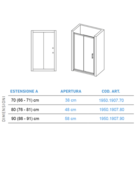 Porta doccia a soffietto Piralla serie Indigo 1907 L 70 x H 195 cm - Kallea