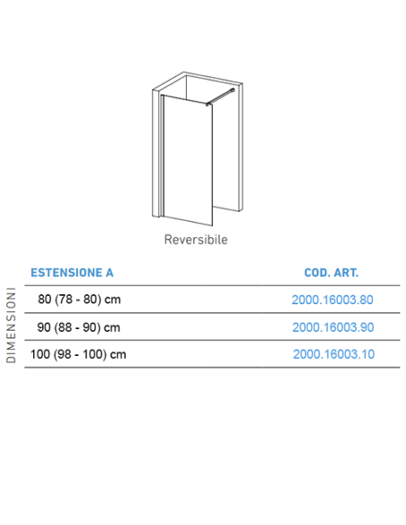 Parete doccia Walk-In Piralla serie Indigo 16003 L 80 x H 200 cm - Kallea