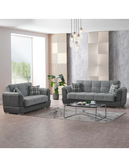 Divano letto Larissa 2 posti contenitore in Crown 18 grigio - Kallea