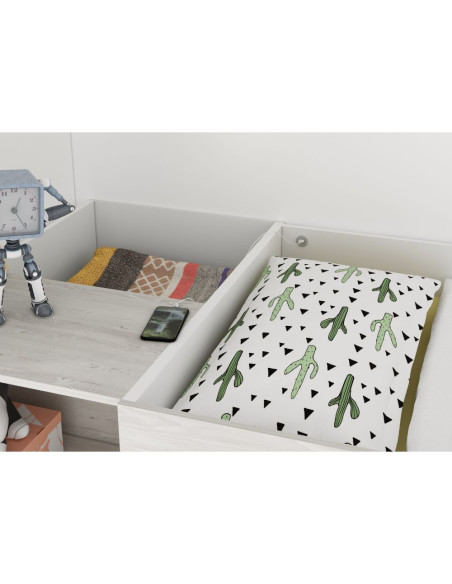 Cameretta 2278 con letto a soppalco con scrivania sottostante colore bianco e bianco consumato - Kallea