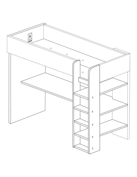 Cameretta 2278 con letto a soppalco con scrivania sottostante colore bianco e bianco consumato - Kallea