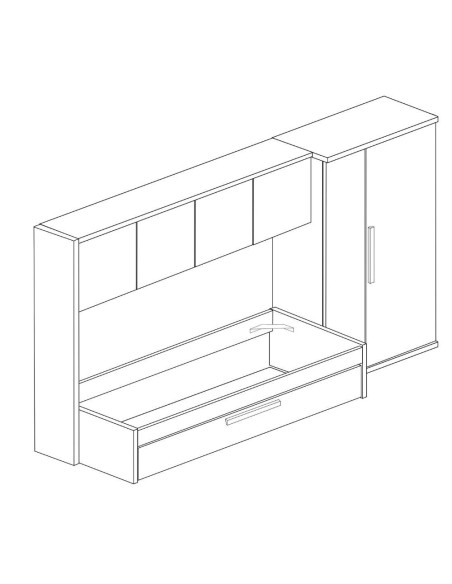 Cameretta a ponte 6007 con letto estraibile e armadio colore bianco e rosa antico - Kallea