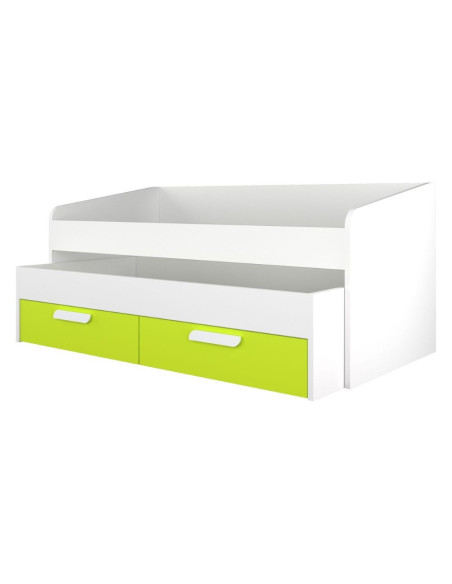 Letto singolo 1141 con letto estraibile e due cassettoni colore bianco e verde lime - Kallea