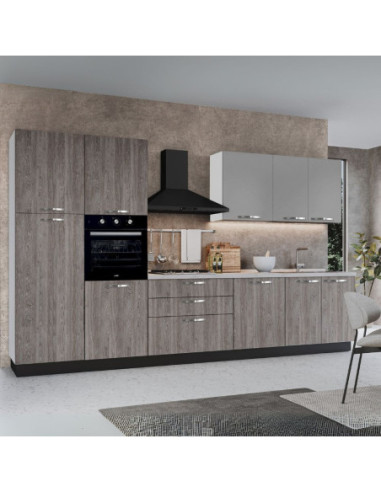 Cucina reversibile Iris 360 cm con cassa bianca base e colonne forest grigio e pensili grigio chiaro - Kallea