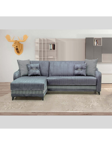 Divano con penisola contenitore reversibile Laos grigio 246x138x92 H - Kallea