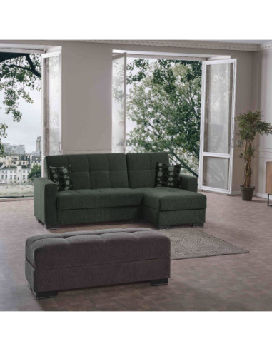 Divano letto con penisola Fermina Lounge con doppio contenitore in Crown 12 verde oliva - Kallea