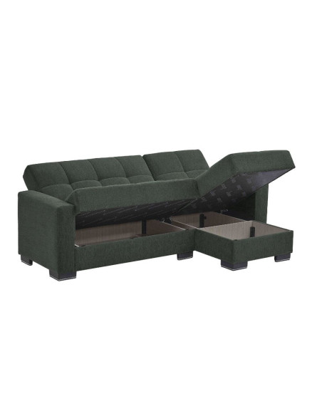 Divano letto con penisola Fermina Lounge con doppio contenitore in Crown 12 verde oliva - Kallea