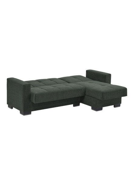 Divano letto con penisola Fermina Lounge con doppio contenitore in Crown 12 verde oliva - Kallea