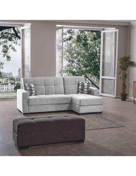 Divano letto con penisola Fermina Lounge con doppio contenitore in Crown 17 grigio chiaro - Kallea