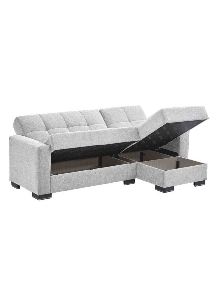 Divano letto con penisola Fermina Lounge con doppio contenitore in Crown 17 grigio chiaro - Kallea