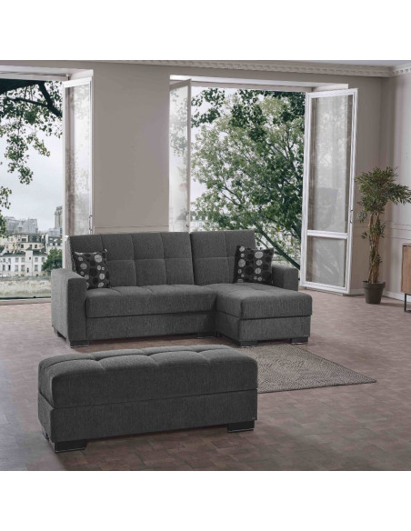 Divano letto con penisola Fermina Lounge con doppio contenitore in Crown 18 grigio - Kallea