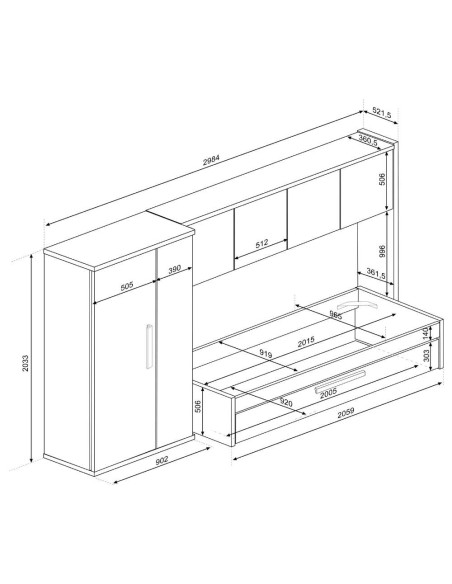 Cameretta a ponte 6006 con letto estraibile e armadio colore bianco consumato e bianco - Kallea