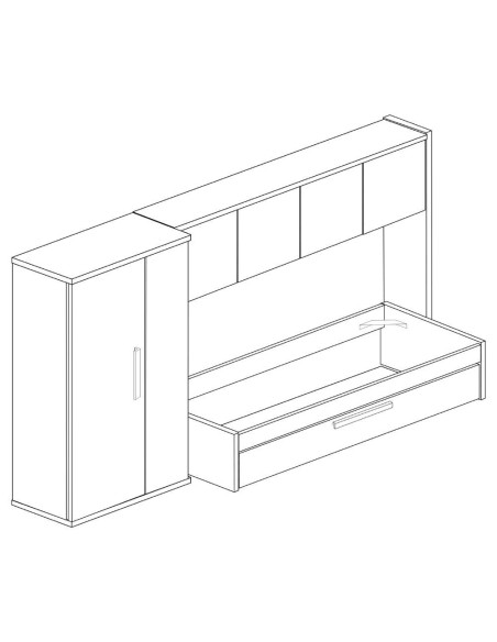 Cameretta a ponte 6006 con letto estraibile e armadio colore bianco consumato e bianco - Kallea