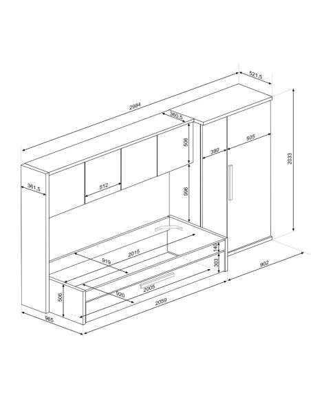 Cameretta a ponte 6006 con letto estraibile e armadio colore bianco consumato e bianco - Kallea