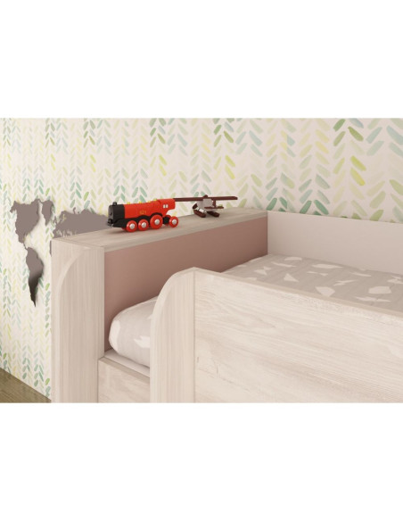 Cameretta 1262 con letto a castello con due cassettoni e armadio reversibile colore bianco consumato e rosa antico - Kallea