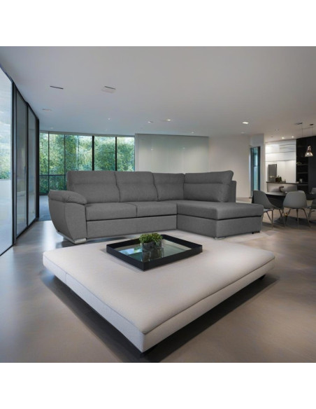 Divano letto Kendall III con penisola contenitore destro in tessuto Barrel 90 grigio - Kallea