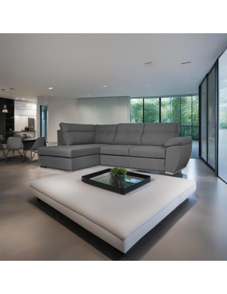 Divano letto Kendall III con penisola contenitore sinistro in tessuto Barrel 90 grigio - Kallea