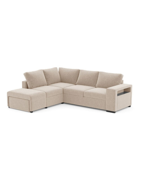 Divano letto angolare reversibile Jozzis con vano contenitore e pouf in tessuto Dubai G0741 sabbia - Kallea