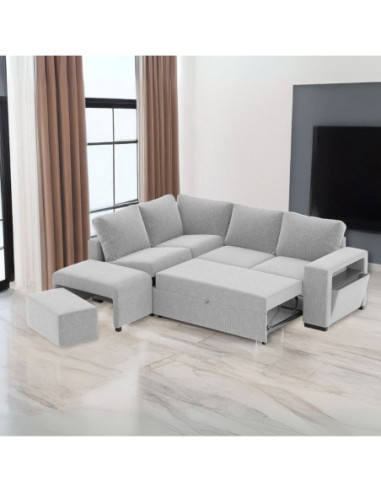 Divano letto angolare reversibile Jozzis con vano contenitore e pouf in tessuto Zenith C1756 grigio - Kallea