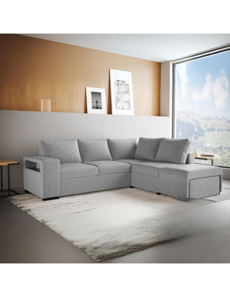 Divano letto angolare reversibile Jozzis con vano contenitore e pouf in tessuto Zenith C1756 grigio - Kallea