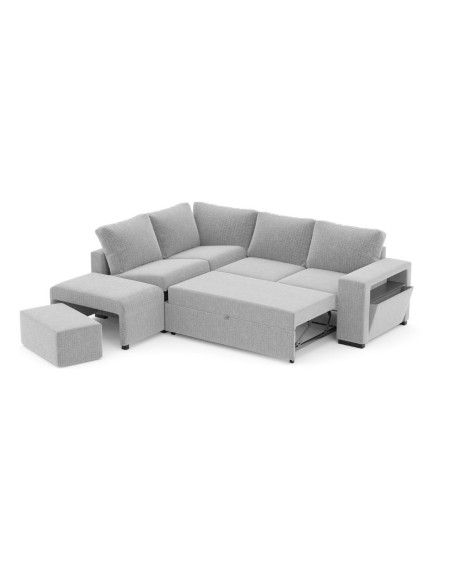 Divano letto angolare reversibile Jozzis con vano contenitore e pouf in tessuto Zenith C1756 grigio - Kallea