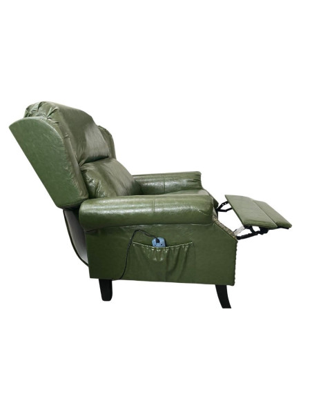 Poltrona Wing recliner 6 punti massaggianti in ecopelle colore verde - Kallea