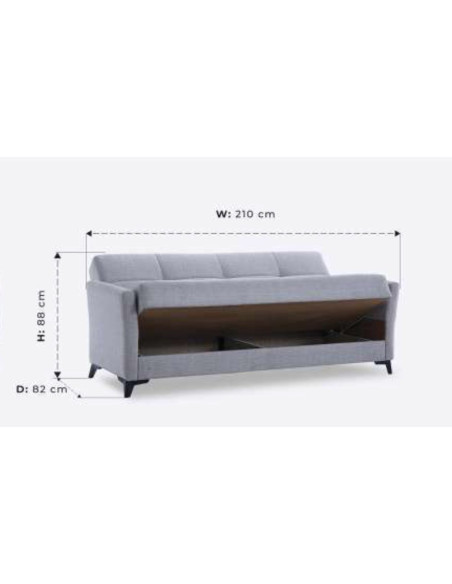 Divano Loren 3 posti con letto contenitore in tessuto colore Mina 14 grigio - Kallea