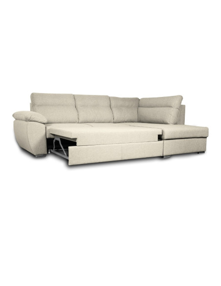 Divano letto Kendall III con penisola contenitore destro in tessuto Barrel 04 beige - Kallea