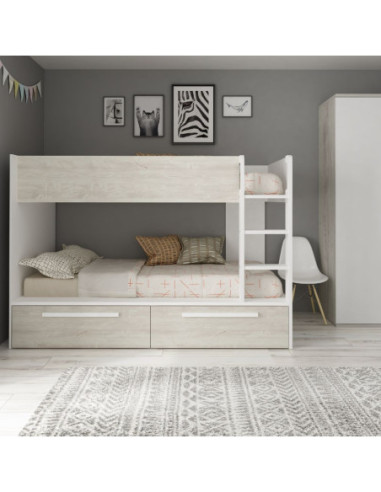 Cameretta con letto a castello con cassettoni colore bianco consumato e bianco reversibile - Kallea