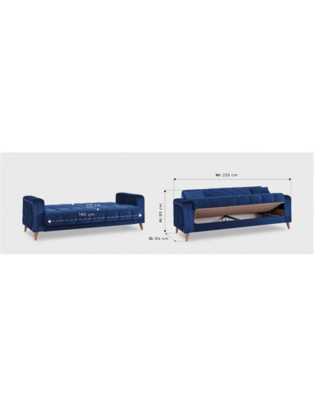 Divano letto contenitore Columbia 3 posti colore blu - Kallea