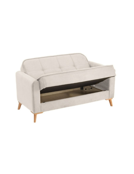 Divano letto 2 posti Marina contenitore colore Austin 2 beige con piedi in legno - Kallea